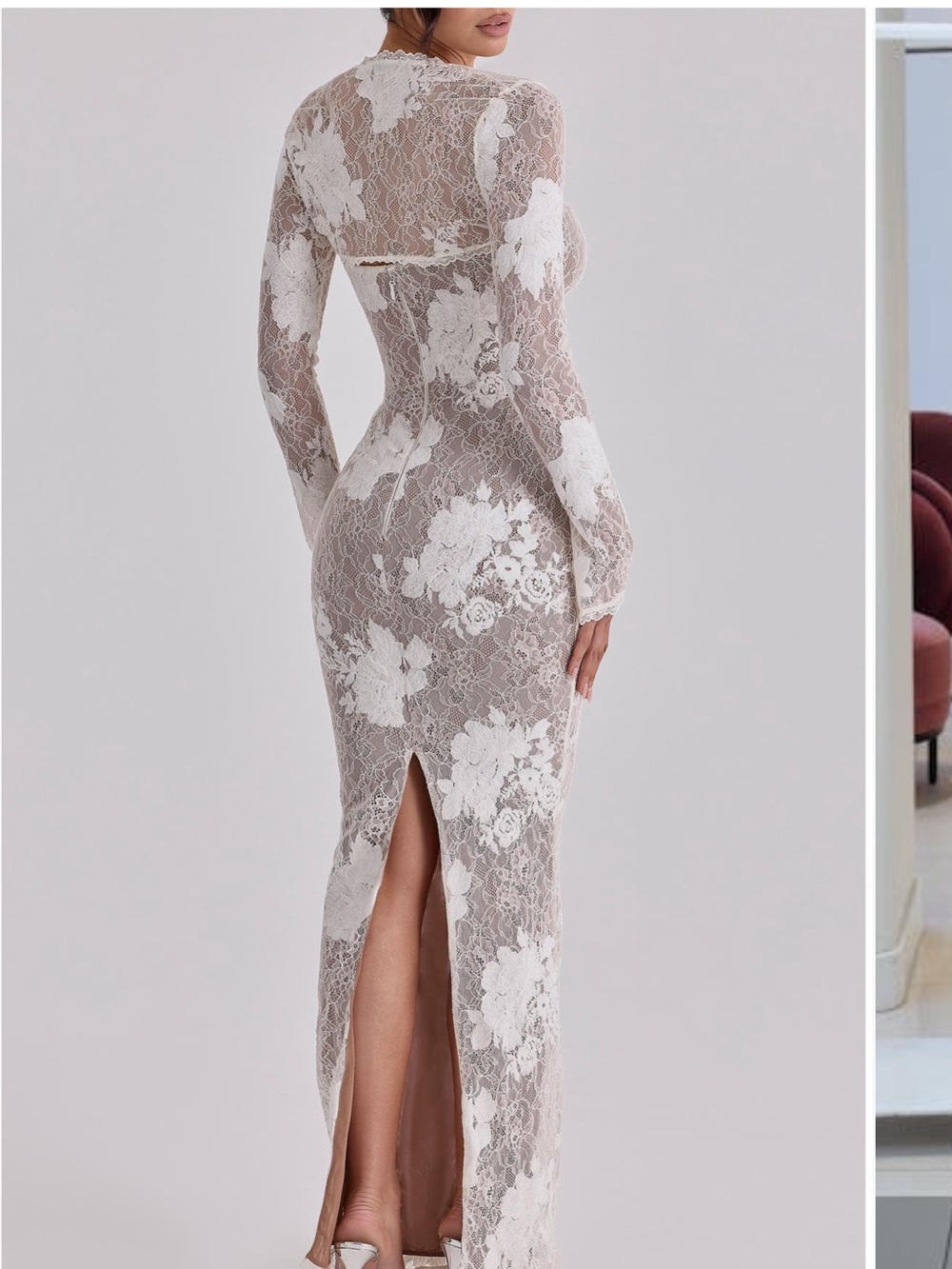 House of CB Ivory and Nude Long Sleeve Lace Mermaid Gown - Picture 2 of 5